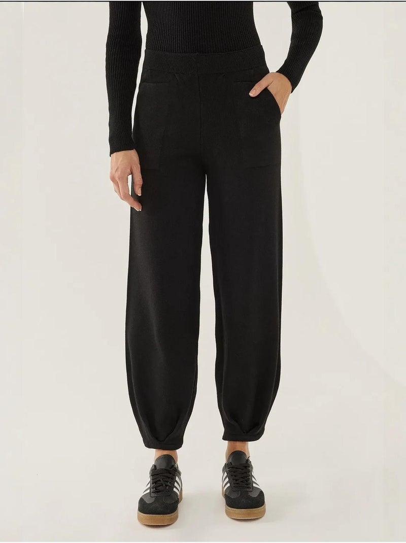Pantalon de jogging tricoté taille haute Noir - Kiabi
