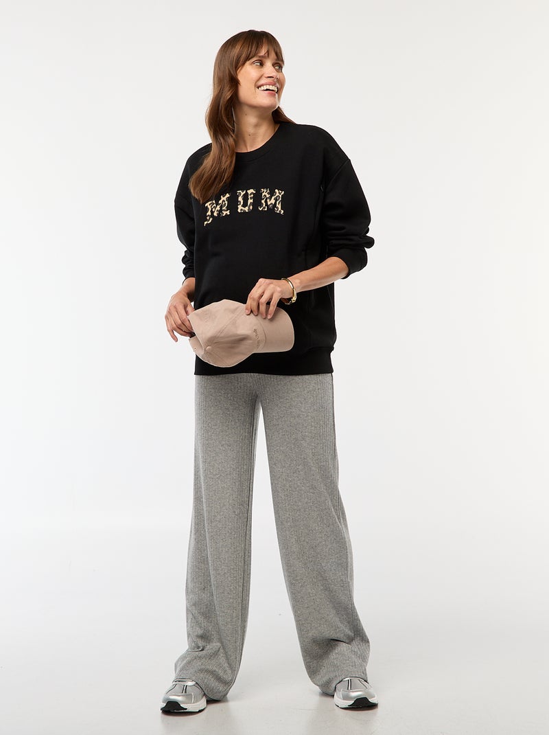 Pantalon de maternité large en rib Gris - Kiabi