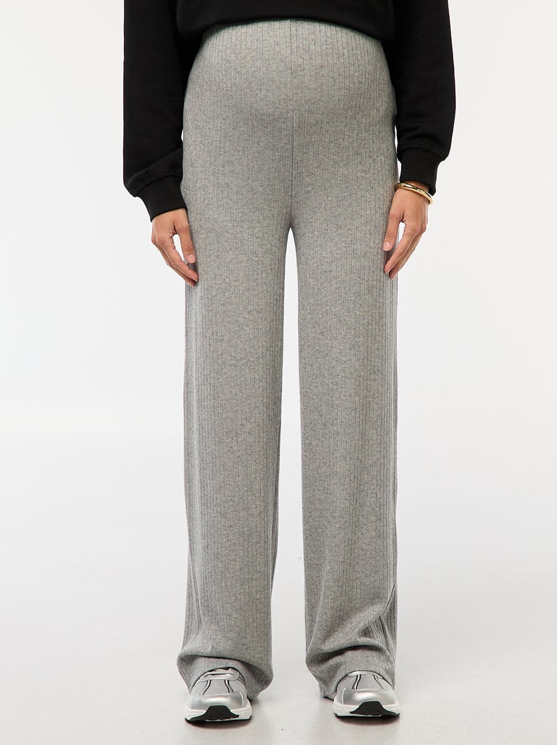 Pantalon de maternité large en rib Gris - Kiabi