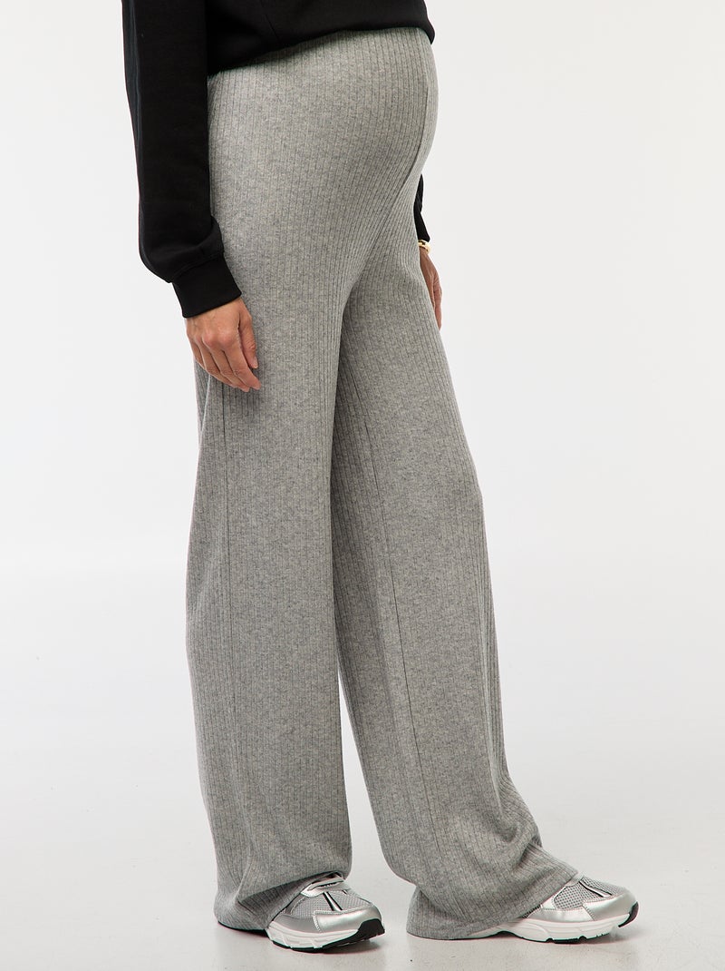 Pantalon de maternité large en rib Gris - Kiabi