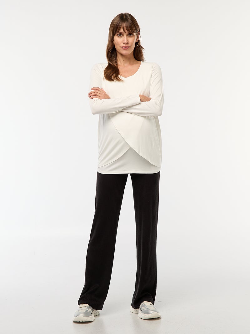 Pantalon de maternité large en rib Noir - Kiabi