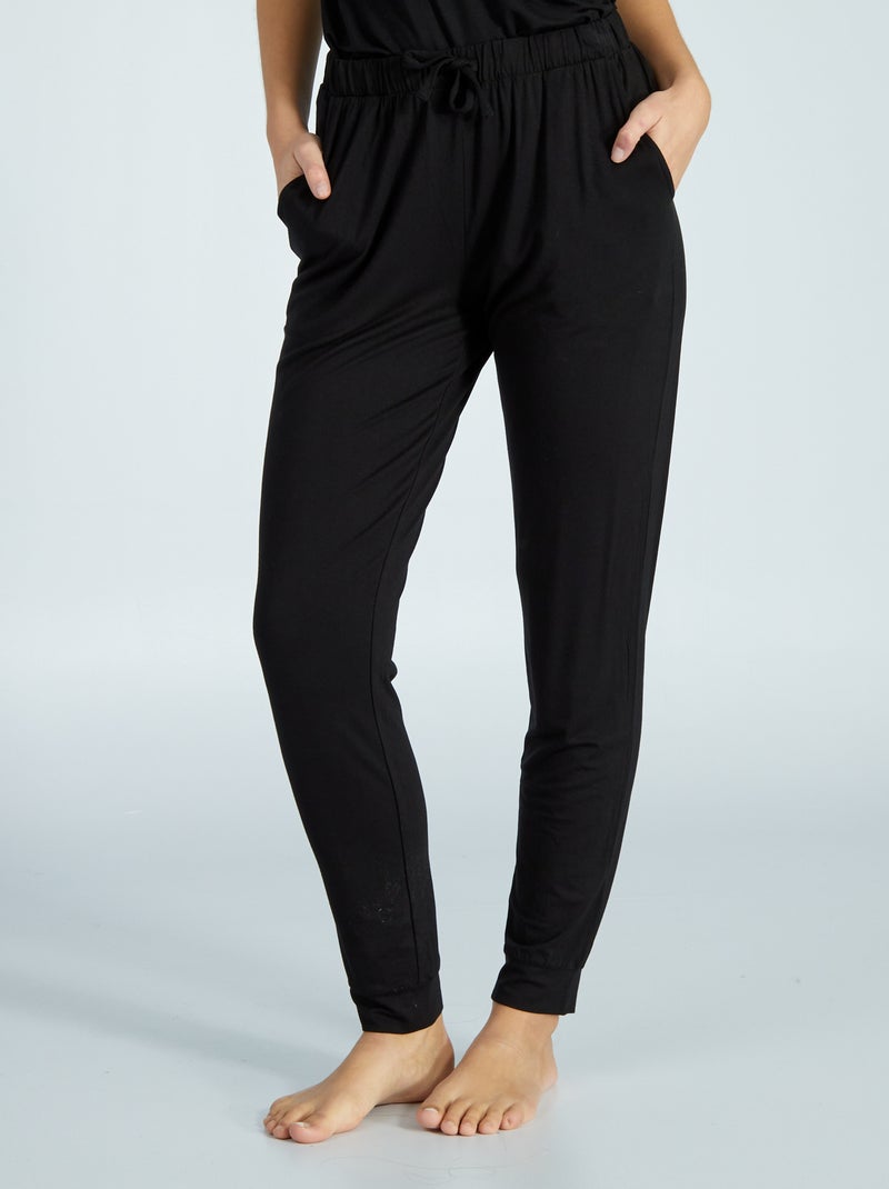 Pantalon de nuit fluide noir - Kiabi