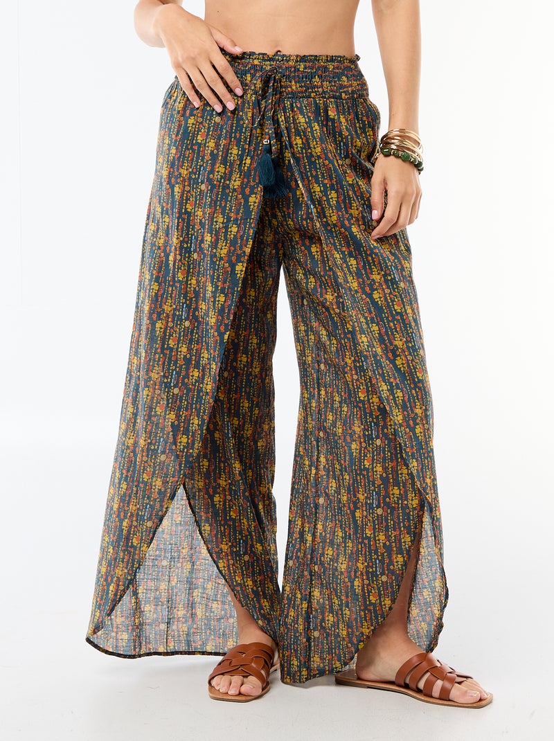 Pantalon de plage en viscose imprimée Bleu - Kiabi