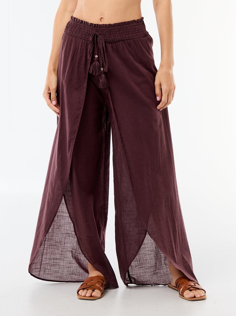 Pantalon de plage en viscose imprimée Violet - Kiabi