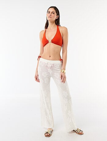 Pantalon de plage maille crochet fleuri