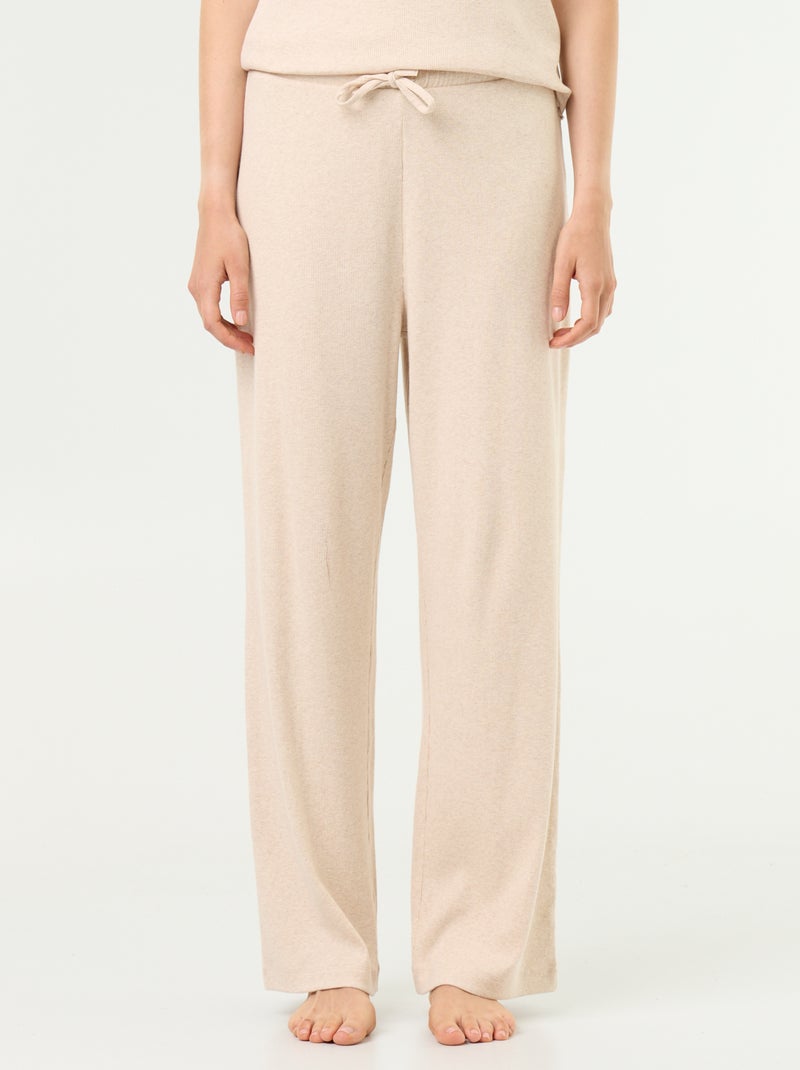 Pantalon de pyjama en maille côtelée Beige - Kiabi