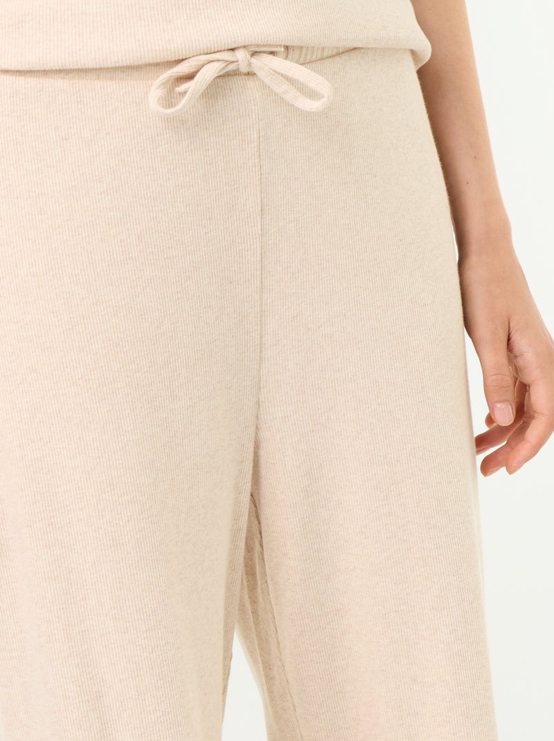 Pantalon de pyjama en maille côtelée Beige - Kiabi