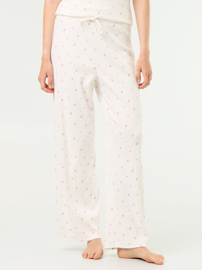 Pantalon de pyjama en maille côtelée Blanc - Kiabi