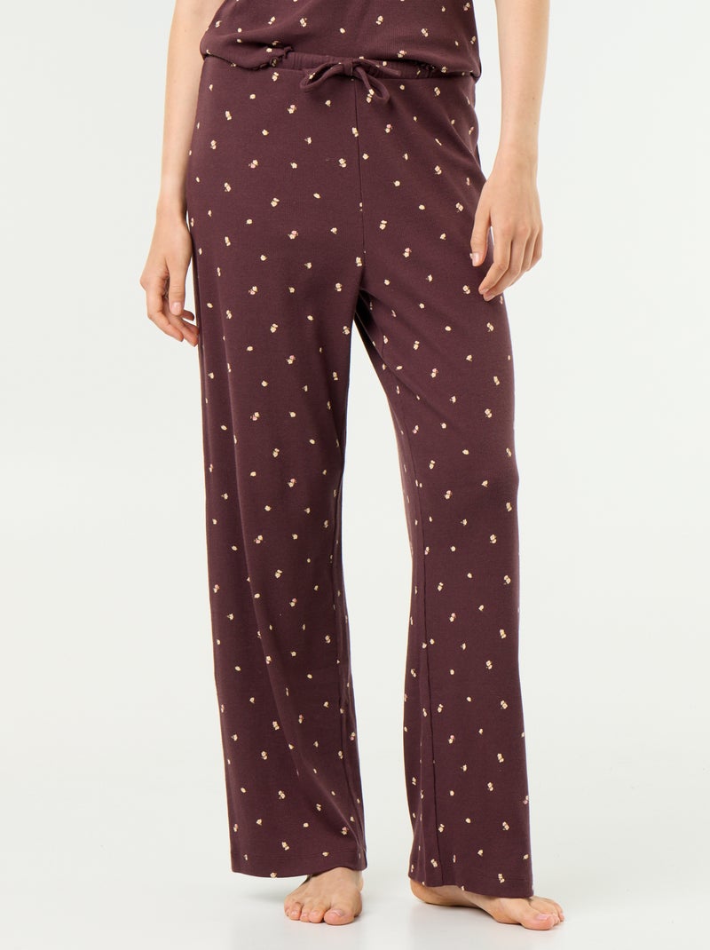 Pantalon de pyjama en maille côtelée Marron foncé - Kiabi