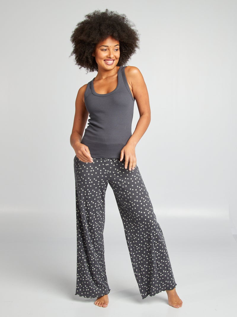 Pantalon de pyjama en maille pointelle Gris fleuri - Kiabi