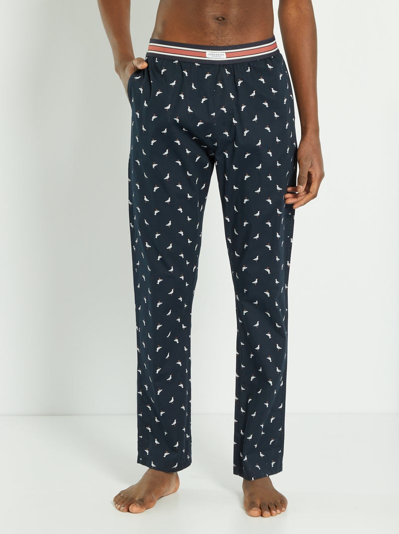 Pantalon de pyjama en twill imprimé bleu - Kiabi