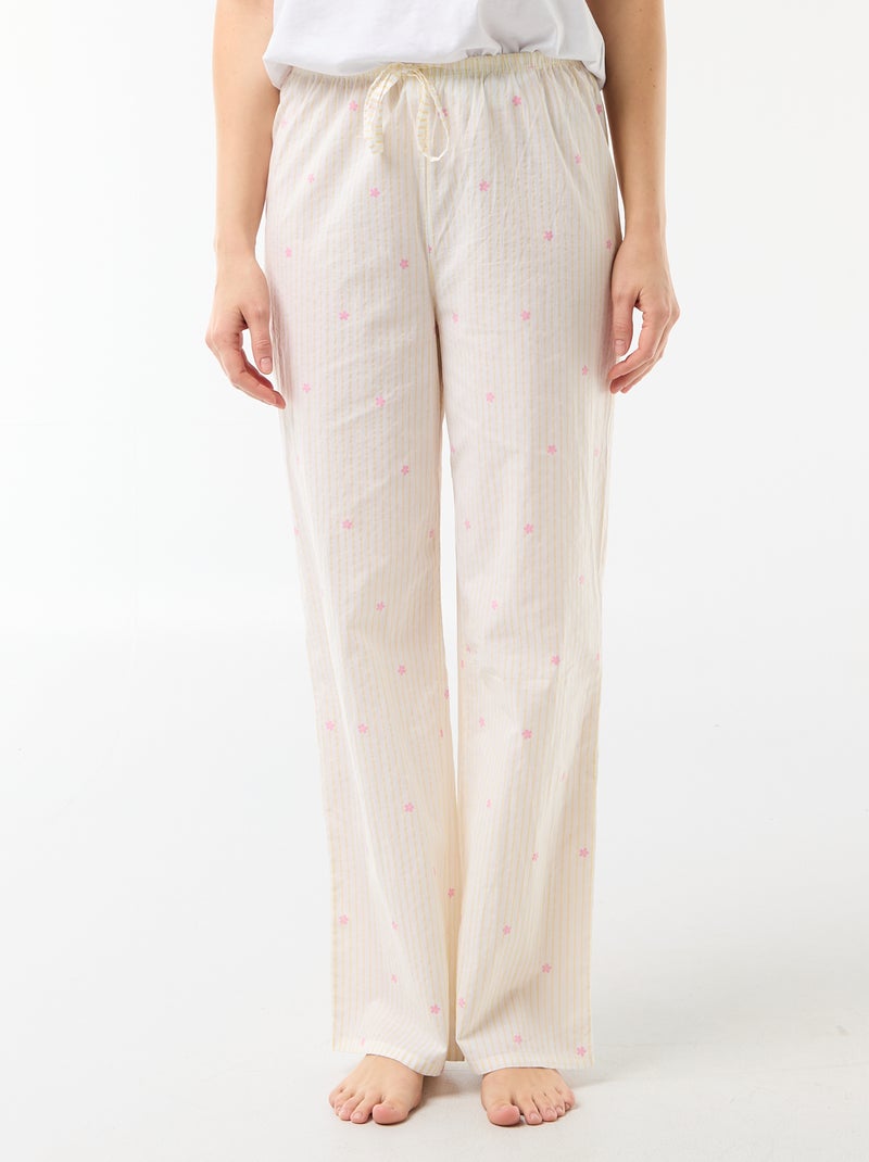 Pantalon de pyjama en voile de coton imprimé Jaune - Kiabi