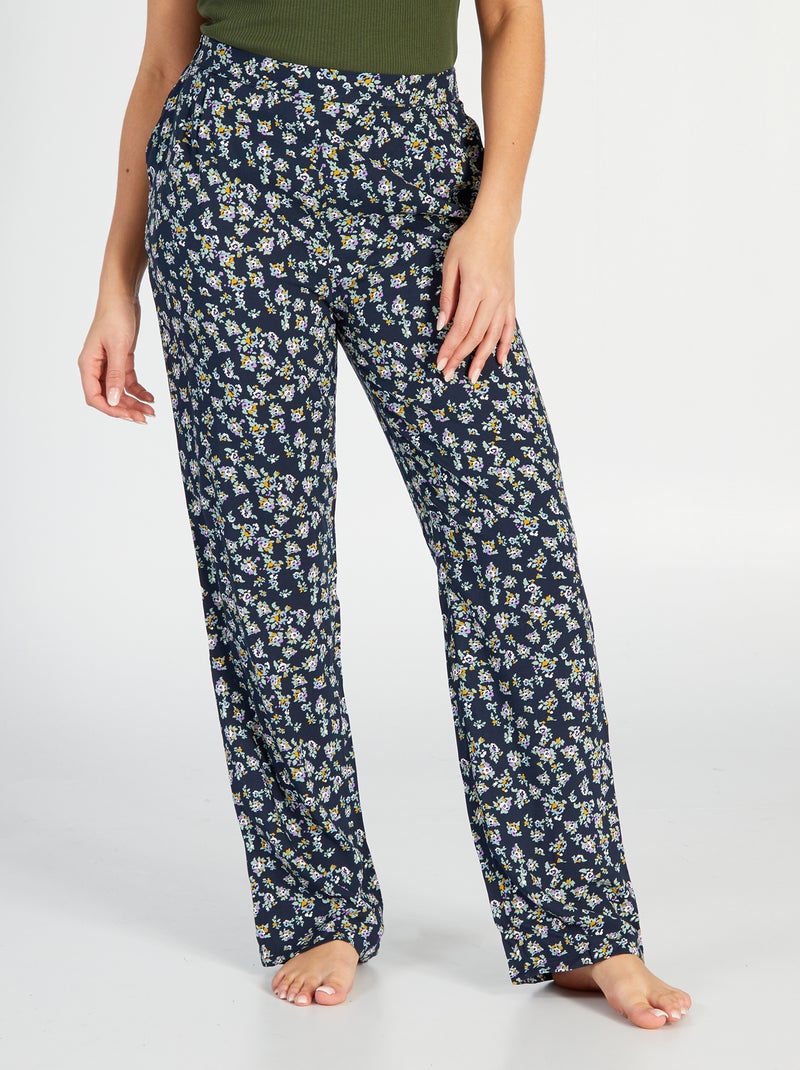 Pantalon De Pyjama Uni/cœurs, Jambe Longue, Bleu Nuit | Ulla Popken