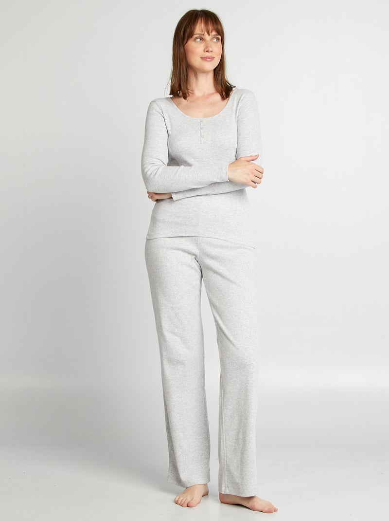 Pantalon de pyjama large rib Gris chiné - Kiabi