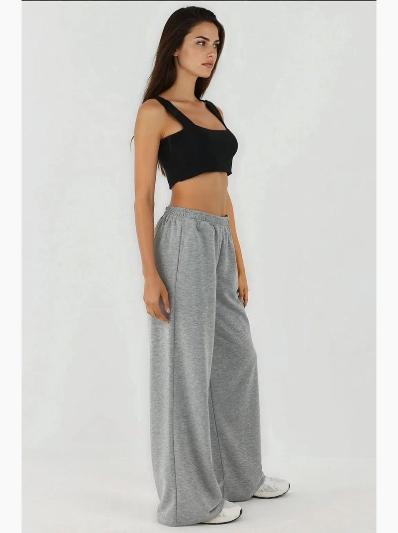 Pantalon de survêtement à jambe large et taille élastique hiccup Gris clair - Kiabi