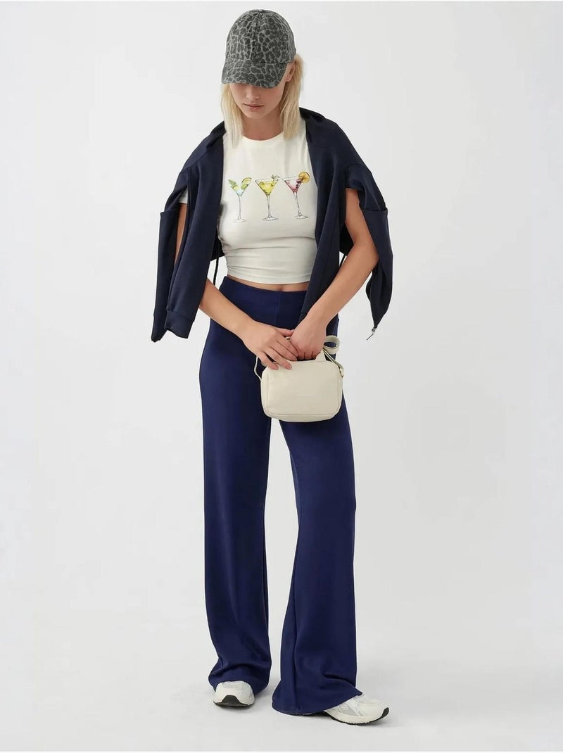 Pantalon de survêtement coupe droite en modal, coupe décontractée hiccup Bleu foncé - Kiabi