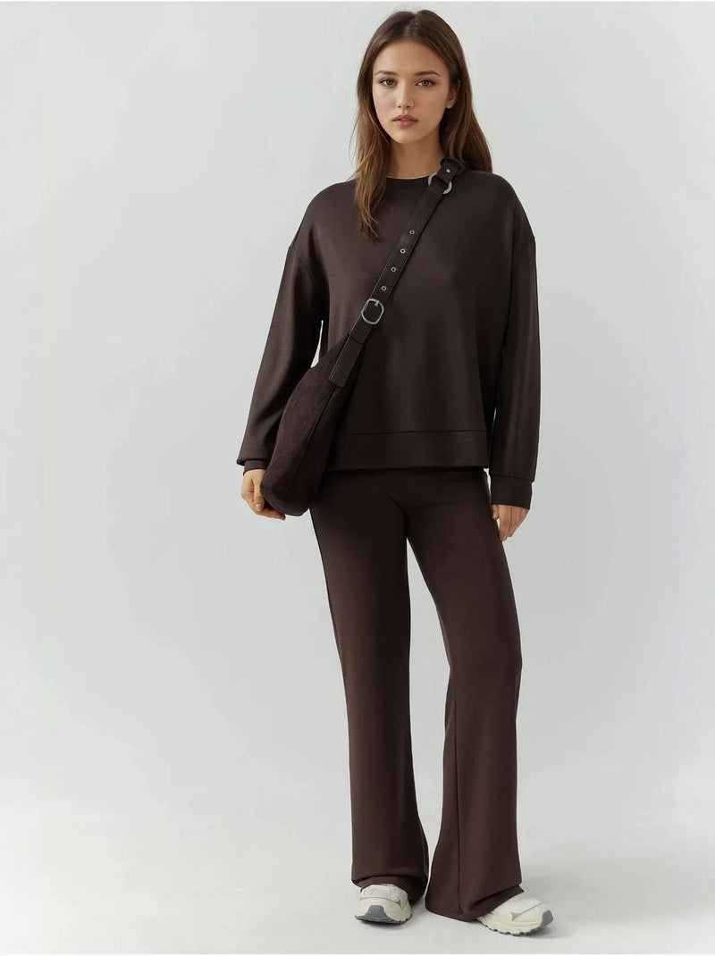 Pantalon de survêtement coupe droite en modal, coupe décontractée hiccup Marron foncé - Kiabi
