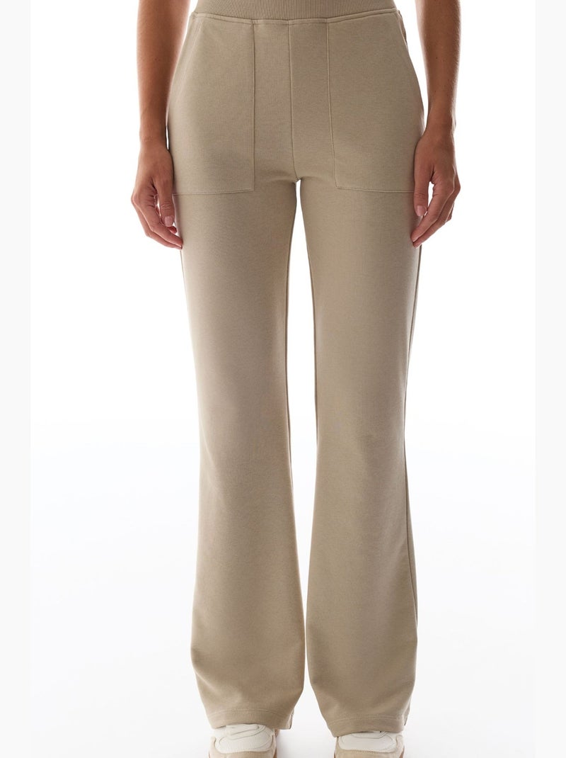 Pantalon de survêtement évasé avec détail côtelé penti Beige argile - Kiabi