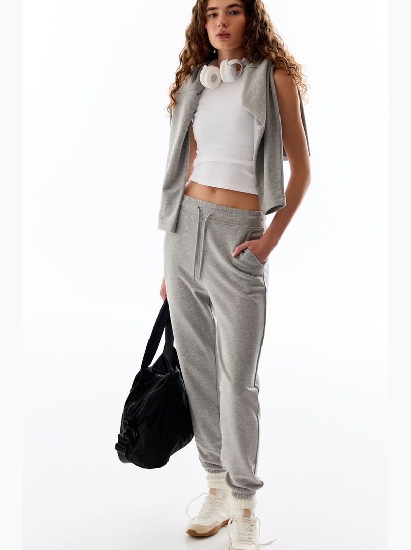Pantalon de survêtement taille haute à bas resserrés penti Gris clair - Kiabi