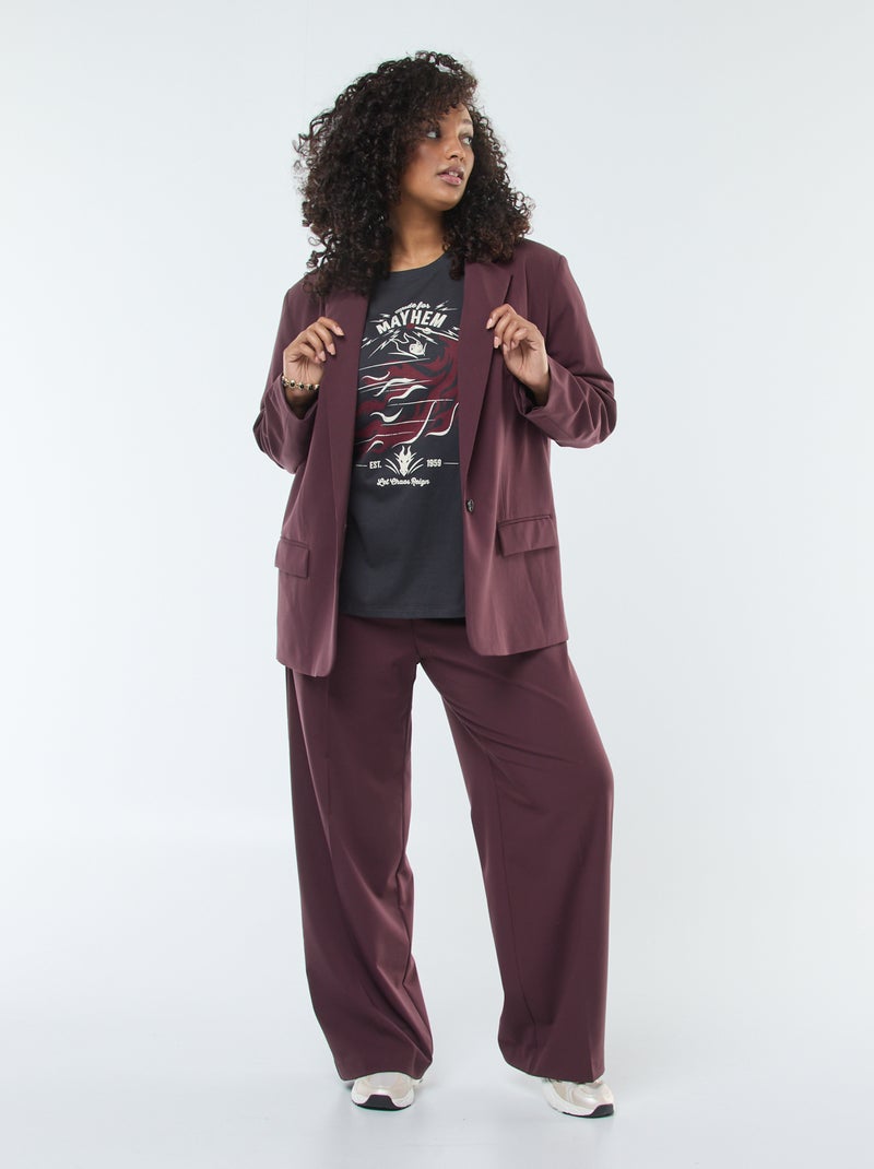 Pantalon de tailleur à taille haute et coupe large / wide leg Violet - Kiabi