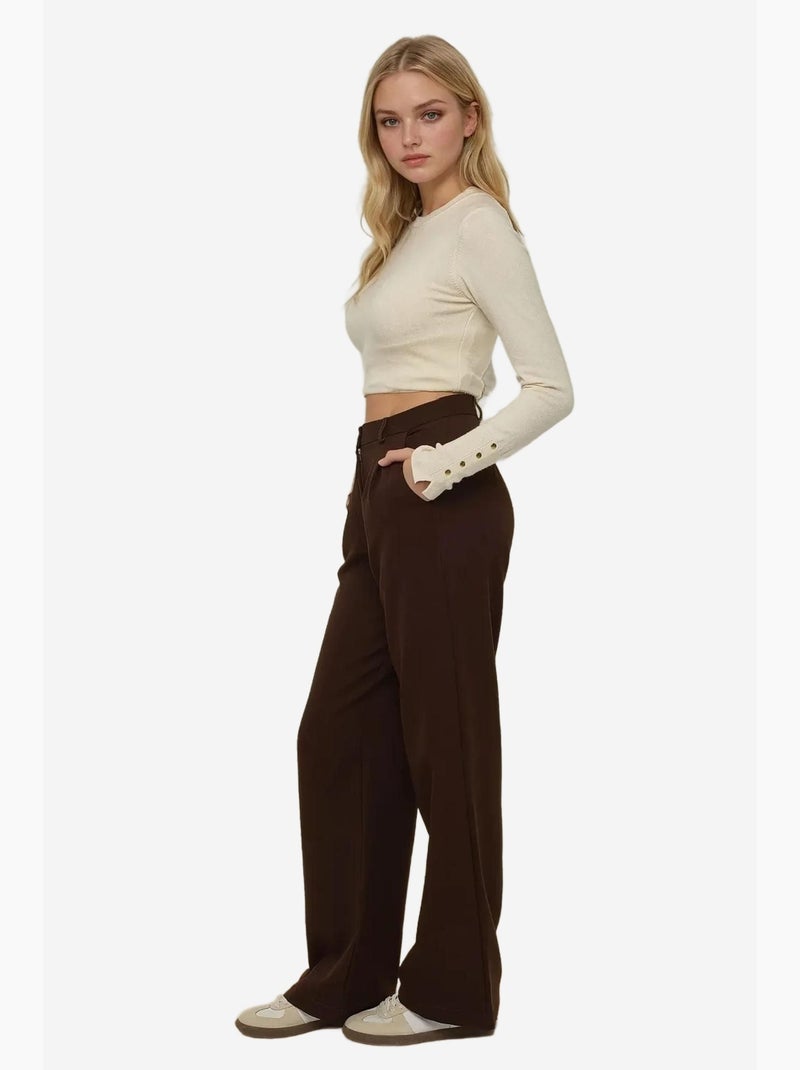 Pantalon décontracté à jambes larges hiccup Marron - Kiabi
