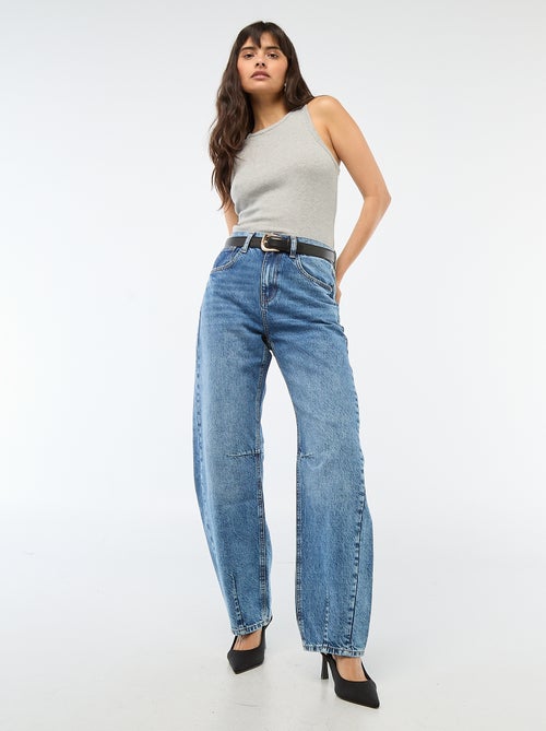 Pantalon denim barrel en coton - Kiabi