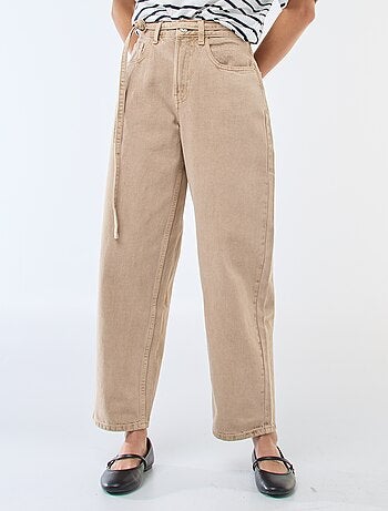 Pantalon denim barrel fit uni avec nœud