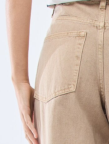 Pantalon denim barrel fit uni avec nœud