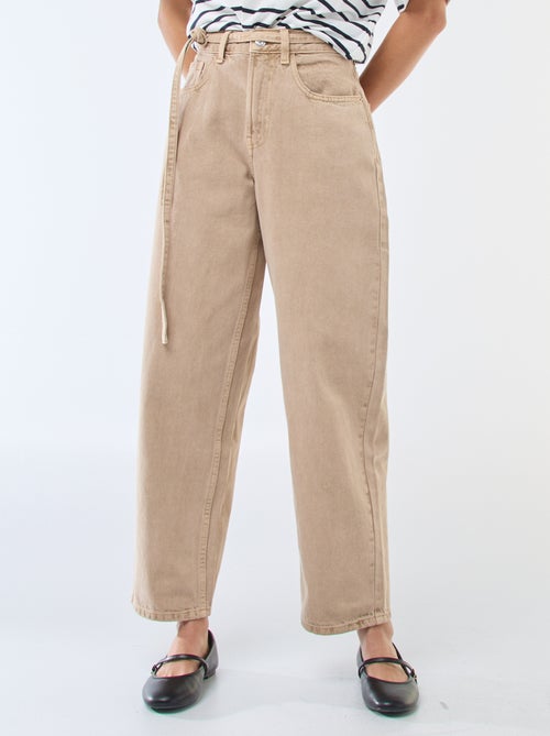 Pantalon denim barrel fit uni avec nœud - Kiabi