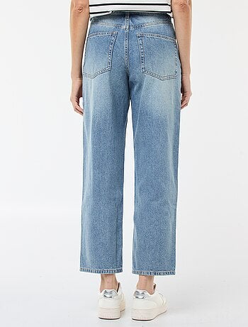 Pantalon denim barrel fit uni avec nœud