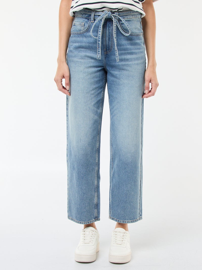 Pantalon denim barrel fit uni avec nœud Bleu - Kiabi