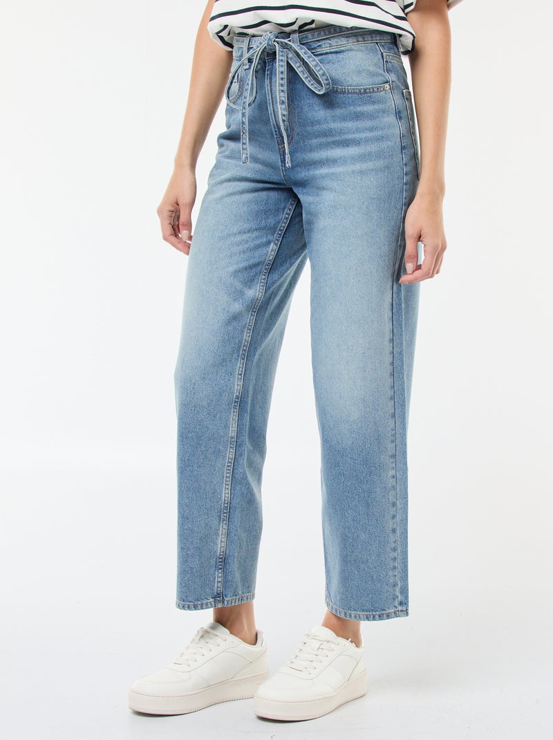 Pantalon denim barrel fit uni avec nœud Bleu - Kiabi