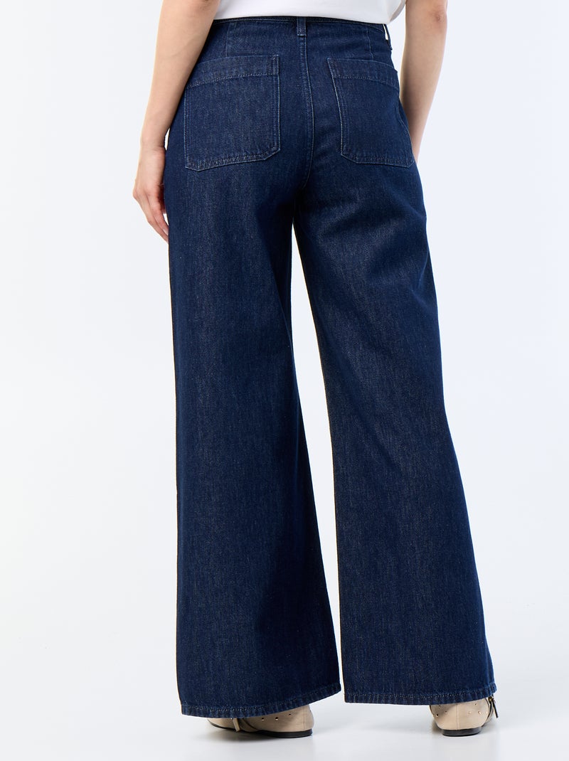 Pantalon denim brut wide leg avec boutons dorés Bleu - Kiabi