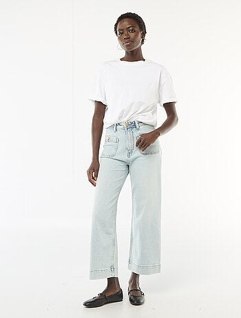 Pantalon denim cropped avec boutons