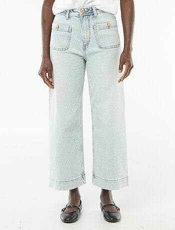 Pantalon denim cropped avec boutons