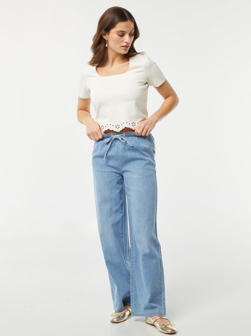 Pantalon denim élastiqué - Kiabi