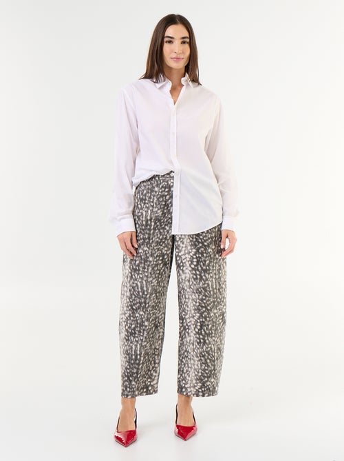 Pantalon denim forme barrel taille haute à motif - Kiabi