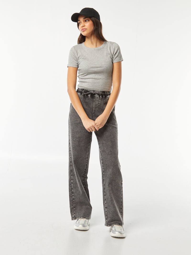 Pantalon denim large style jogging GRIS - Kiabi