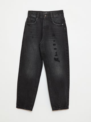 Pantalon denim mom avec abrasions