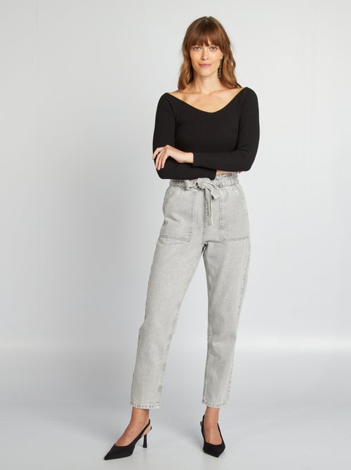 Pantalon denim mom avec ceinture à nouer - Kiabi