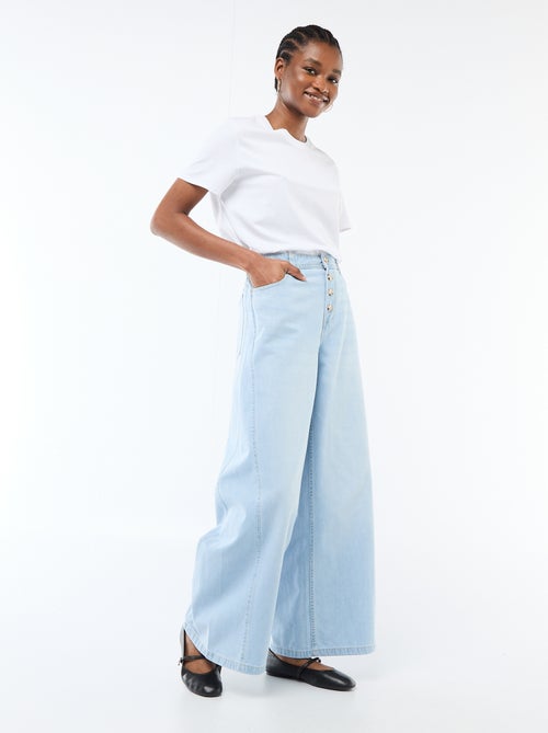Pantalon denim palazzo avec détails - Kiabi