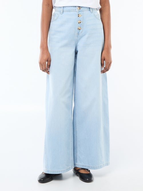 Pantalon denim palazzo avec détails - Kiabi