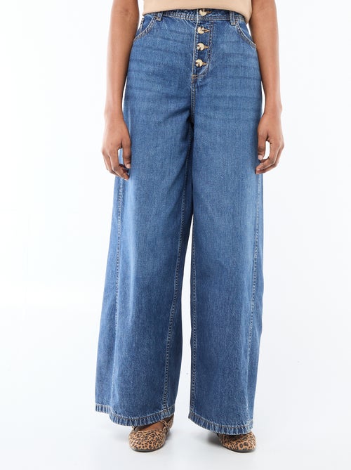 Pantalon denim palazzo avec détails - Kiabi