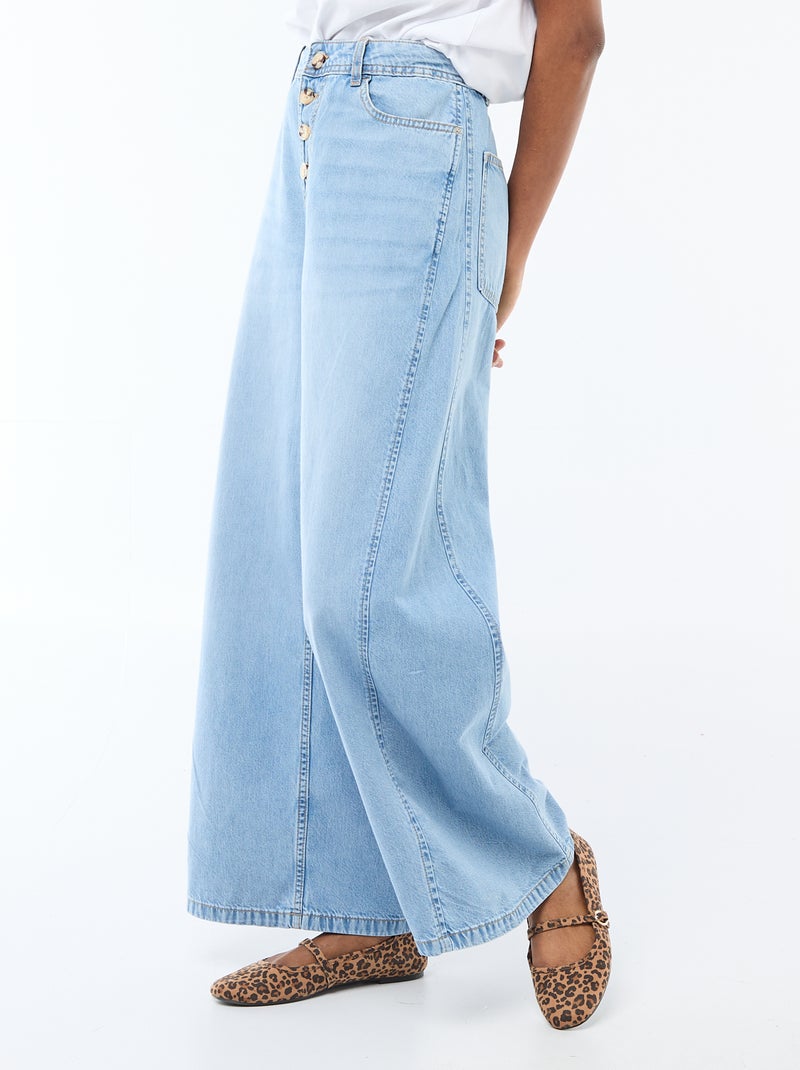 Pantalon denim palazzo avec détails Bleu - Kiabi