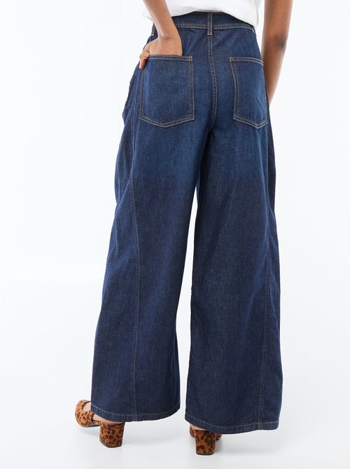 Pantalon denim palazzo avec détails - Kiabi