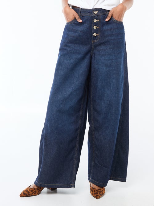 Pantalon denim palazzo avec détails - Kiabi