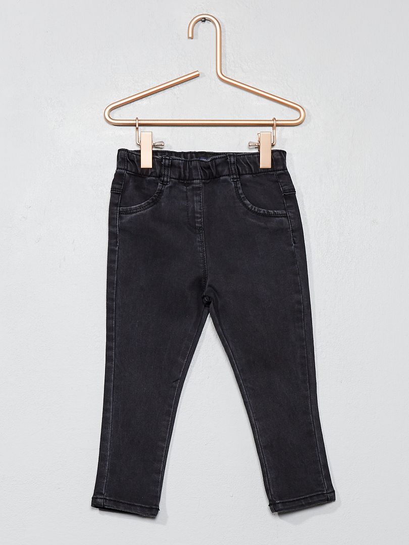 Pantalon denim style tregging noir - Kiabi