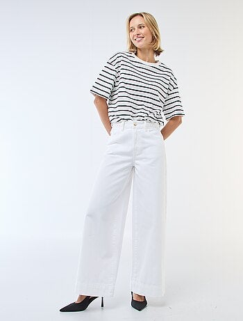 Pantalon denim taille haute et coupe large