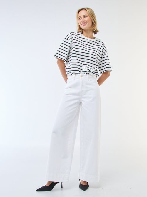 Pantalon denim taille haute et coupe large - Kiabi