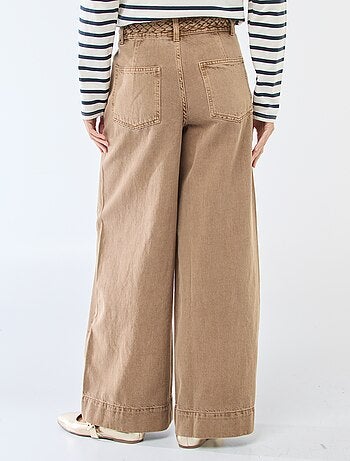 Pantalon denim taille haute et coupe large